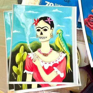 LARGE Print Frida Kahlo Bird dotd Skull